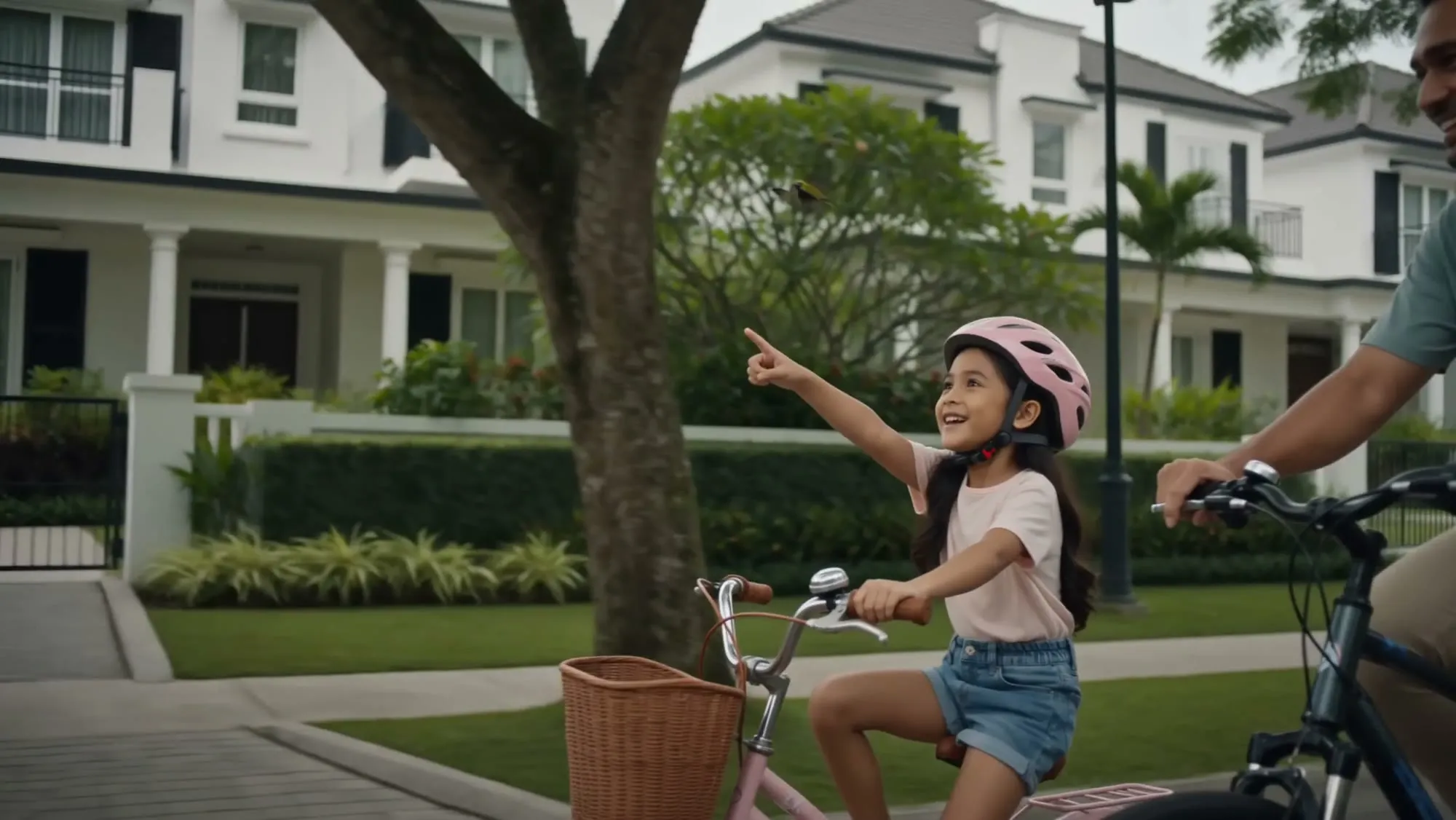 Residents cycling and walking along the Eco Majestic lakeside path at golden hour
