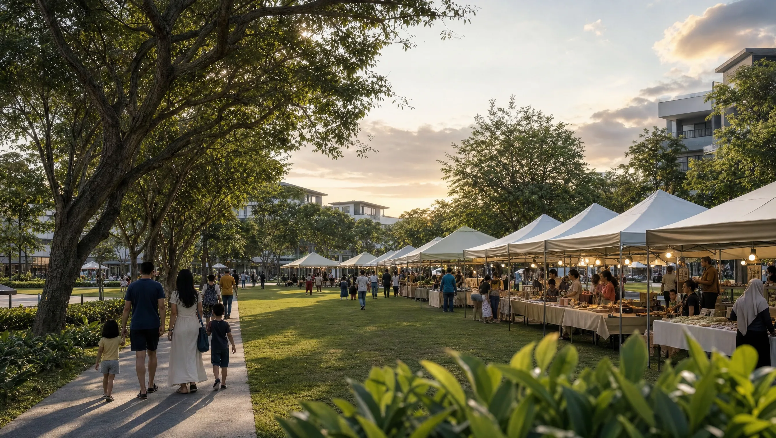 Weekend community market on the Eco Majestic green